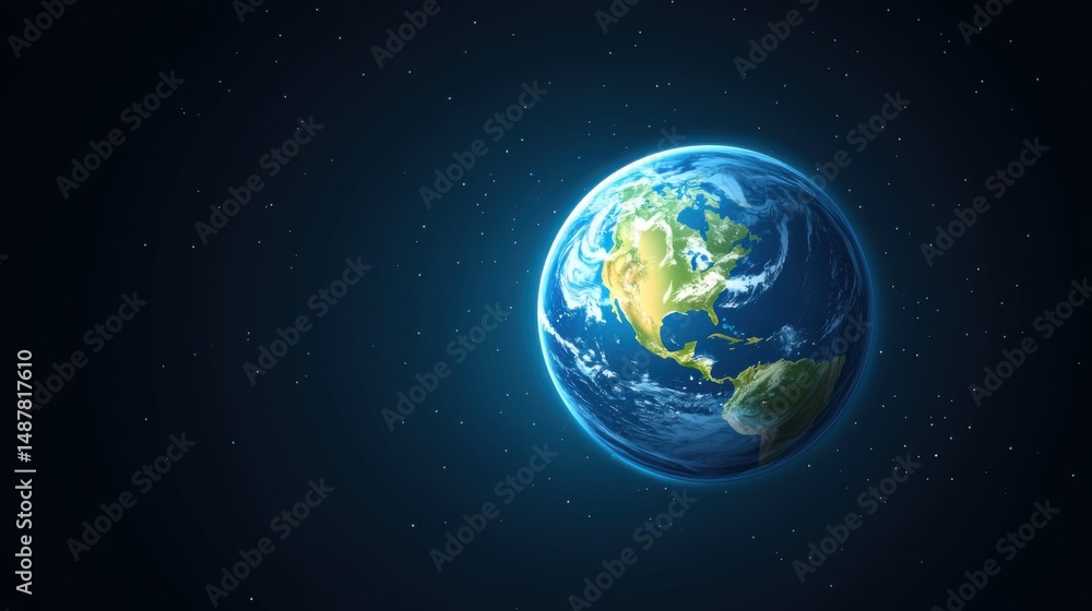 Poster stunning earth globe view from space with soft blue and green color palette