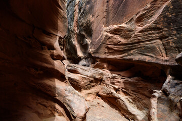 Eroded by water and wind cliffs in the canyon, Little Wild Horse Canyon, San Rafael Swell, Utah