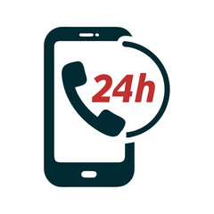 24h support call bubble on smartphone icon in modern flat style