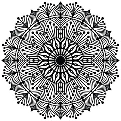 Floral henna or mehndi style mandala design. Decorative pattern in oriental style. Tatoo coloring book page.    