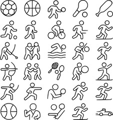 Simple Line Art Icons Depicting Various Sports Activities