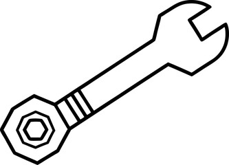 Wrench And Nut Line Art Vector Illustration