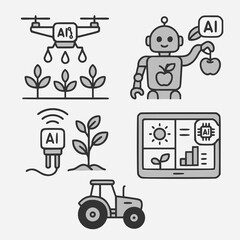 Set of AI in agriculture icons.