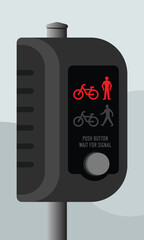 Pedestrian and Bicycle Crossing Signal Button – Wait for Safe Crossing – High Quality Vectorial Illustration