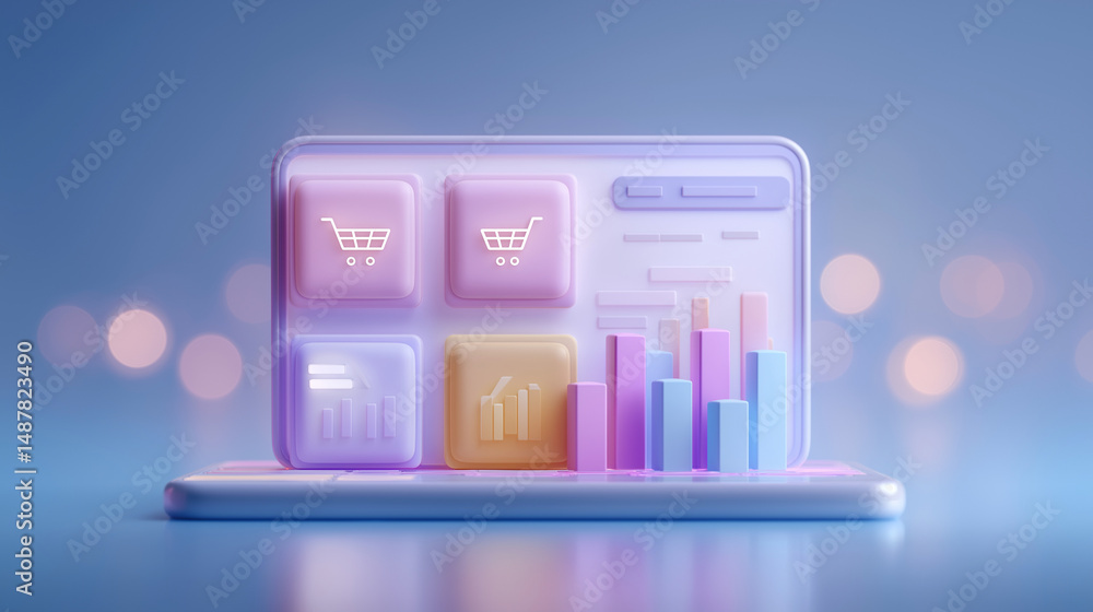 Poster online shopping interface with analytics and cart features