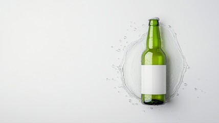Green Bottle with Water Splash and Blank Label Mockup splash green bottle glass bottle beer bottle