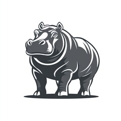 Fototapeta premium Strong and Majestic Hippo Stands Proudly in Simplified Monochrome Style