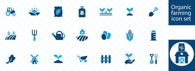 Organic farming icon set. Organic farm product, vegan and bio symbol. Natural farming icon collection