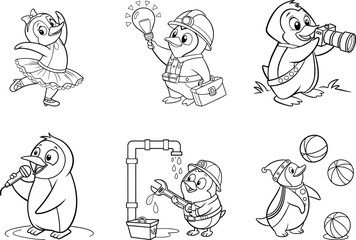 Adorable Penguin Jobs Coloring Page Fun Educational Activity for Kids