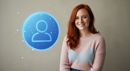 Young caucasian female with digital profile icon and red hair smiling