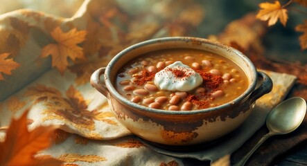 Warm and Comforting Bean Soup with Paprika and Cream Autumn Flavors Dish