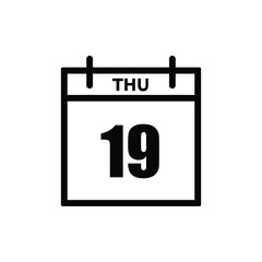 calender icon, 19 thursday icon with white background