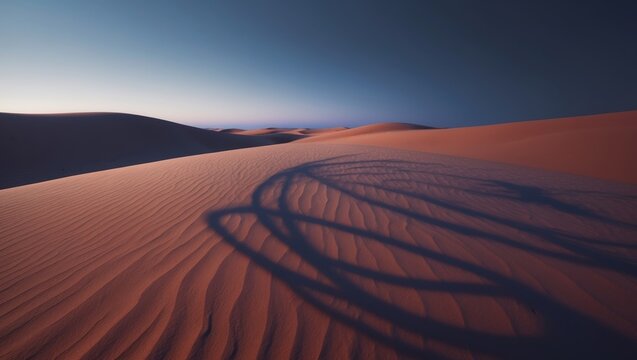 Desert Shadows at Dusk. A Serene Landscape of Sand Dunes and Mysterious Shadows.