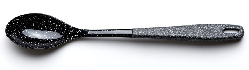 Fototapeta premium Black speckled serving spoon isolated on white background. (2)