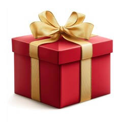 Obraz premium Bright Red Gift Box with Gold Ribbon and Bow Perfect for Holidays and Celebrations