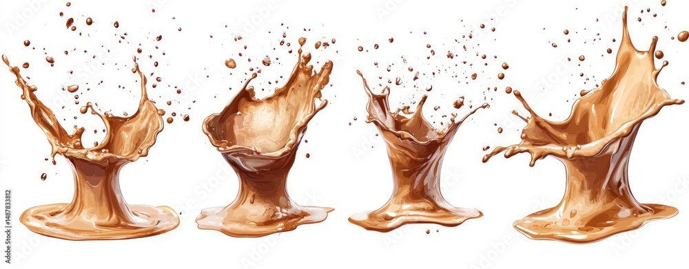 Poster captivating sequence of chocolate splashes in different forms with dynamic motion and texture