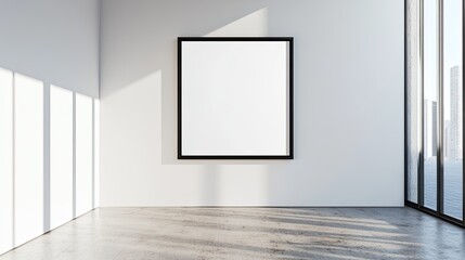 Fototapeta premium Blank poster mock-up in modern room with sunlight.