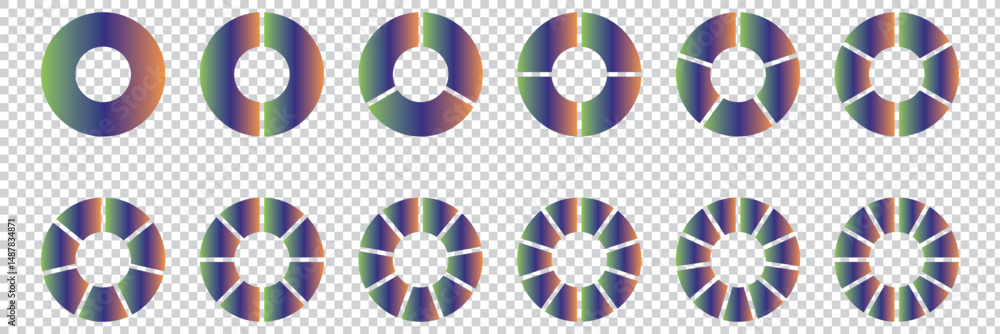 Aufkleber a collection of abstract segmented pie charts in colors representing data statistics and analysis fo