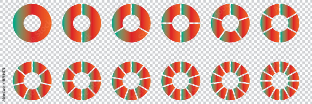 Aufkleber a collection of abstract segmented pie charts in colors representing data statistics and analysis fo