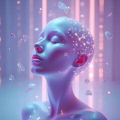 Global wellness day -Floating Thoughts Around a Meditative Human Head &ndash; Fantastic Frontiers Wellness Concept Art in a Futuristic Dreamscape