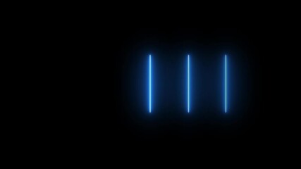 Five vertical red neon lines glow in a dark room, casting reflections on the floor.Colorful Neon Light Technology Loop . - Powered by Adobe