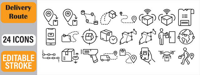 Set of modern delivery route icons showcasing logistics and package tracking elements