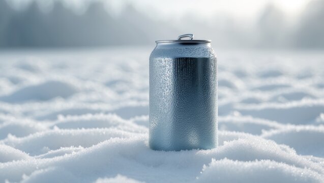 Icy Refreshment. A Chilled Beverage in a Snowy Winter Landscape, Cold Delight.