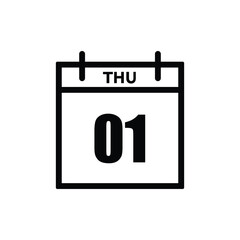 calender icon, 01 thursday icon with white background
