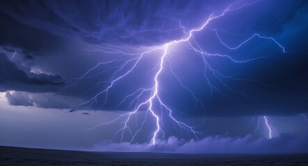 Dramatic Lightning Storm over a Field. A Powerful Display of Natures Fury.