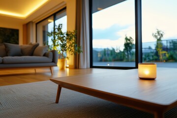 Cozy evening relaxation modern living room interior photography warm atmosphere low angle home serenity