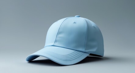 Fototapeta premium Light Blue Baseball Cap on a Light Blue Background in a Studio, High Detail