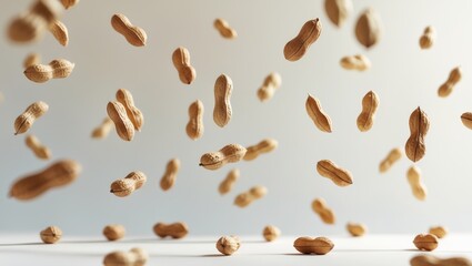 Obraz premium Peanuts Floating in MidAir. A Whimsical Still Life, Celebrating Healthy Snacking.
