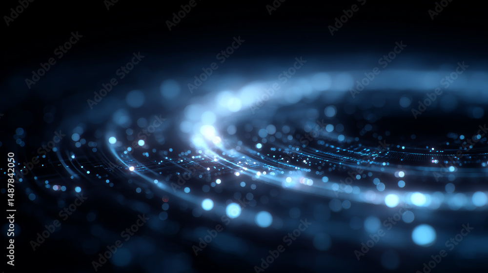Poster futuristic 3d digital interface with glowing data nodes and patterns