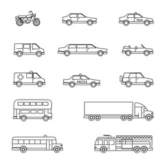 Car vehicle outline design icon set isolated on white background