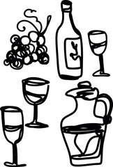 Winemaking. The process of making wine. Drawing, engraving, ink, line art, vector	
