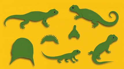 Obraz premium Green Lizards with Yellow Background.