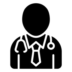 Physician - glyph black fill silhouette icon of a doctor with a stethoscope