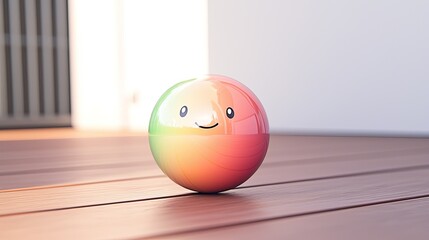 Happy sphere on wooden floor.