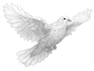 Detailed illustration of a soaring white bird in flight.