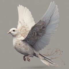 Detailed illustration of a dove in flight, adorned with intricate patterns.