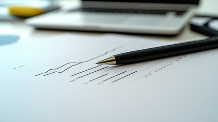Business growth chart with pen, and office.