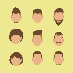 Illustration of a collection of head shapes with various hairstyles