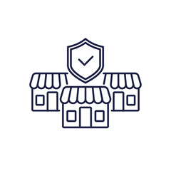 business insurance line icon with shops
