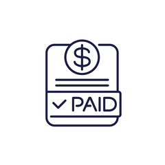 paid bill line icon on white