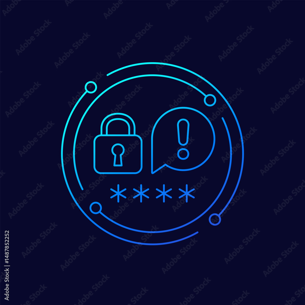 Poster weak password warning icon, linear design