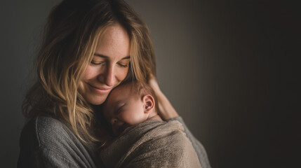 woman lovingly holding her newborn baby in her arms