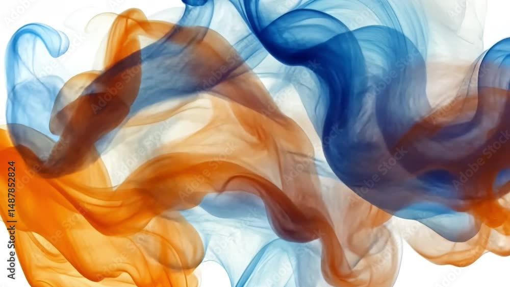 Poster vibrant abstract background of colorful smoke swirls in orange and blue, showcasing fluid movement a
