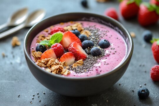 Acai smoothie bowl with mixed berries