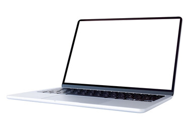 Modern laptop computer with blank screen on isolated background