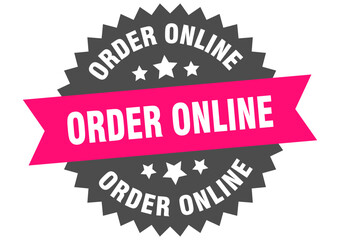 order online. order online round pink label isolated on transparent background
